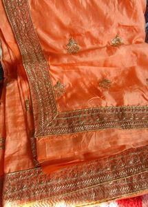 Elegant Orange Embroidered Saree