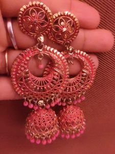 Pink Jhumka Earrings