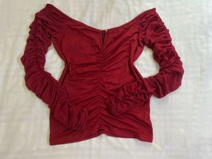Burgundy Chic Ruched Off shoulder Top Bust 36