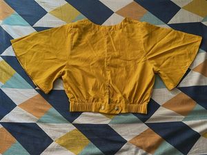 Mustard Crop Top - Flared Sleeves