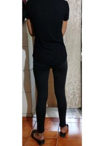 TRAFSLUC ZARA ZIP TIGHT PANTS AND H&amp;M TOP BLACK