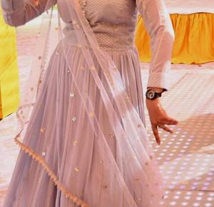 Lavender Ethnic Gown With Dupatta Beautiful Flare