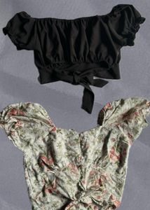 COMBO|| White floral print Top with Black backless