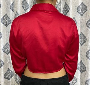 Button Down Satin Crop shirt