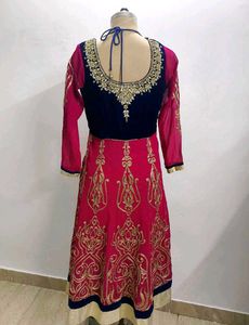 Elegant Embroidered Velvet-Trimmed Gown