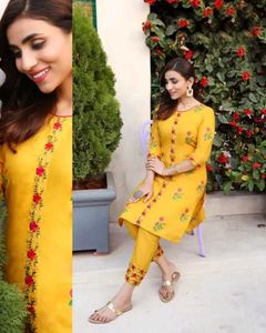 Floral Embroidered Kurti & Pant Set