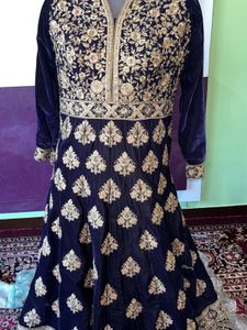 Blue Velvet Embroidered Anarkali