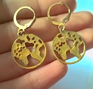 Gold Lock Drop Earrings With Earth Type Earring