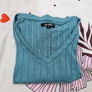 Casual Ribbed V-Neck Top