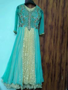 Teal Embellished Anarkali Dress(Size-M)