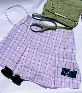 Lilac Plaid Pleated Mini Skirt