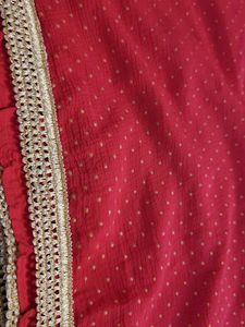 Red Dupatta with Gold Lace