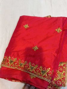 Red &amp; Gold Embellished Saree (Minor Issue)