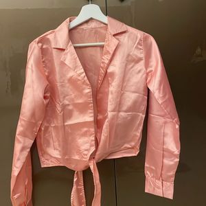 Tie Up Satin Pink Top