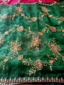 Mehndi  Special Green Saree Attached With Blouse