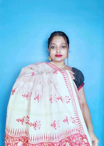 Women's Red White Saree