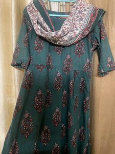 Elegant Green Printed Kurta with Pants and Dupatta