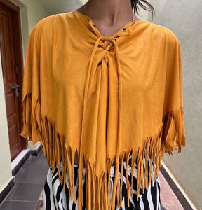 Fringed Mustard Tie-Up Top
