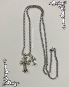 Y2k Chrome Cross Pendant Necklace and Earrings