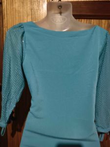 Light Blue Mesh Sleeve Top
