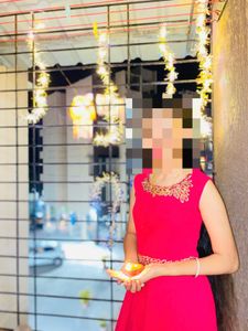 This is Dark Pink colour gown with embroidery