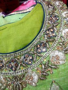 Party Wear Blue And Parrot  Green Hand Work Kurta