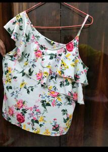 Floral One-Shoulder Ruffle Top