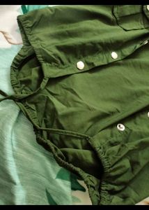 Women Olive Green Solid Crop Shirt