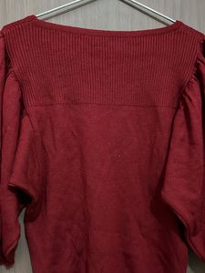 Red Knit Sweater puff sleeves best for M &amp;L