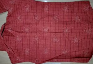 Red Patterned Button-Up Shirt