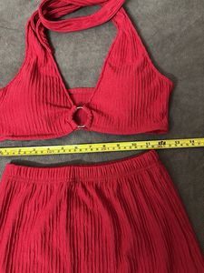 Red 2 Piece Coord Top And Skirt