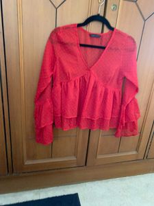 Red Ruffle Sleeve Top