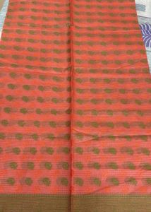 Orange with green border kotadoria fabric
