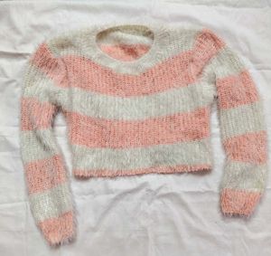 Striped Fuzzy Cropped Sweater