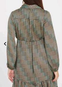 Printed Tiered Dress With Cuffed Sleeves