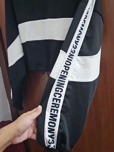 Black &amp; White Crop Funnel Neck Sweatshirt (Acubi)
