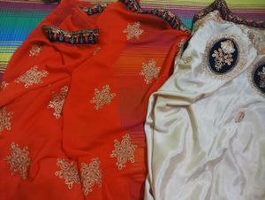 Elegant Orange Saree with Blouse