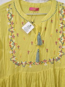 Mustard Yellow Embroidered Empire Dress