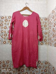 Pink Kurti with Brown Shawl