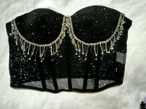 Brand New ( Urbanic)Black Sequined Mesh Corset Top
