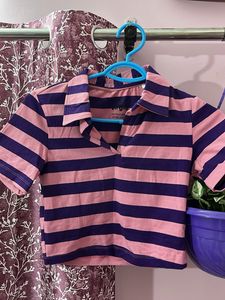 Striped Cropped Polo Top