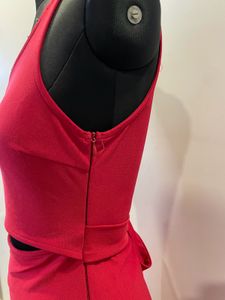 Red one shoulder slit dress