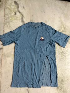 Blue Graphic T-Shirt front side slit t-shirt