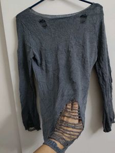 Gray Distressed Knit Top