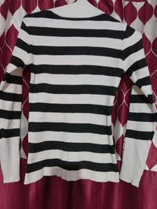 White And Black Strap High Neck With Grey Sweater