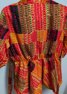 Casual Puff Sleeves Printed Rayon  Women Top