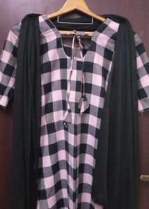 Pink &amp; Black Checkered Kurta