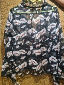 Black With Flowers Printed  Top