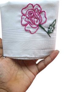 Rose Hand Embroidery White Pure Cotton Kerchief