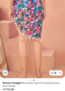 Blue Red Tropical Beachwear Sarong(tie Up skirt)